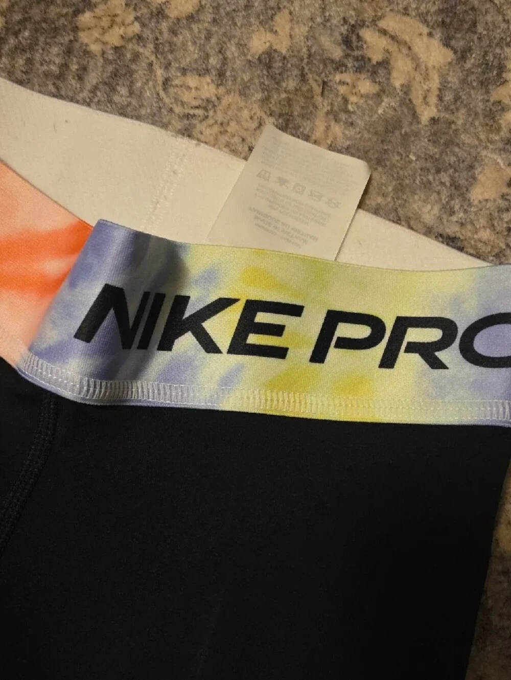 Nike Black Leggings with Multicolor Tie-Dye Waistband